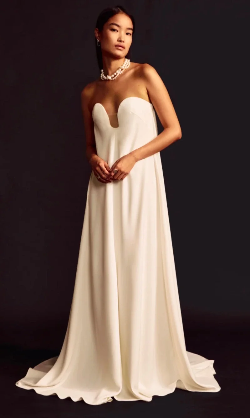 Besa Bridal Rowen Strapless Wedding Dress Modern Minimal Notch Neckline Gown NWT